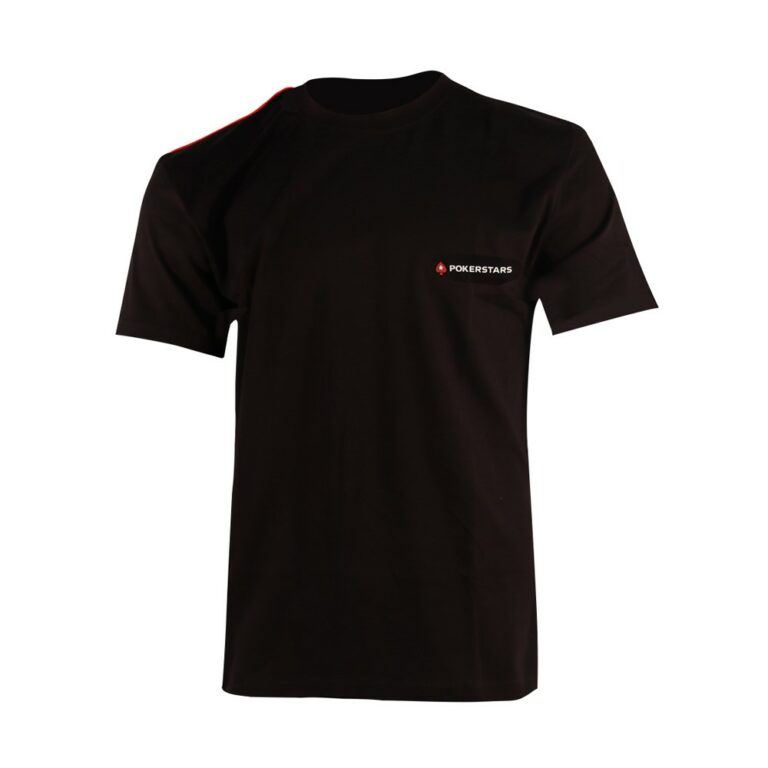 CAMISETA NEGRA DE POKERSTARS CON RIBETE EN ROJO