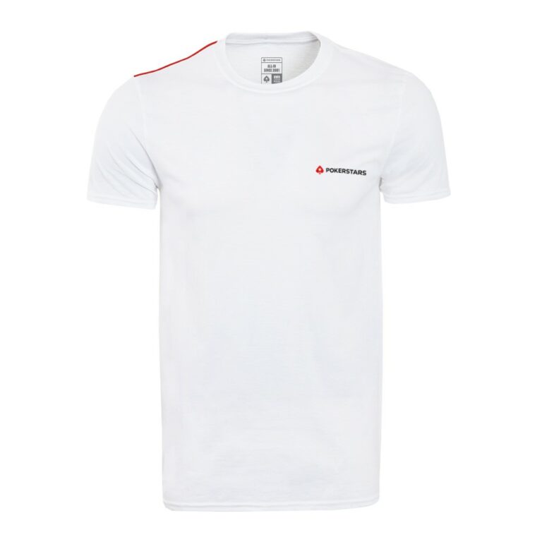 CAMISETA BLANCA CLÁSICA DE POKERSTARS CON RIBETE EN ROJO